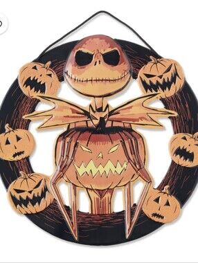 Disney Jack Skellington Embossed Metal Pumpkin Wreath Halloween Wall Door Decor